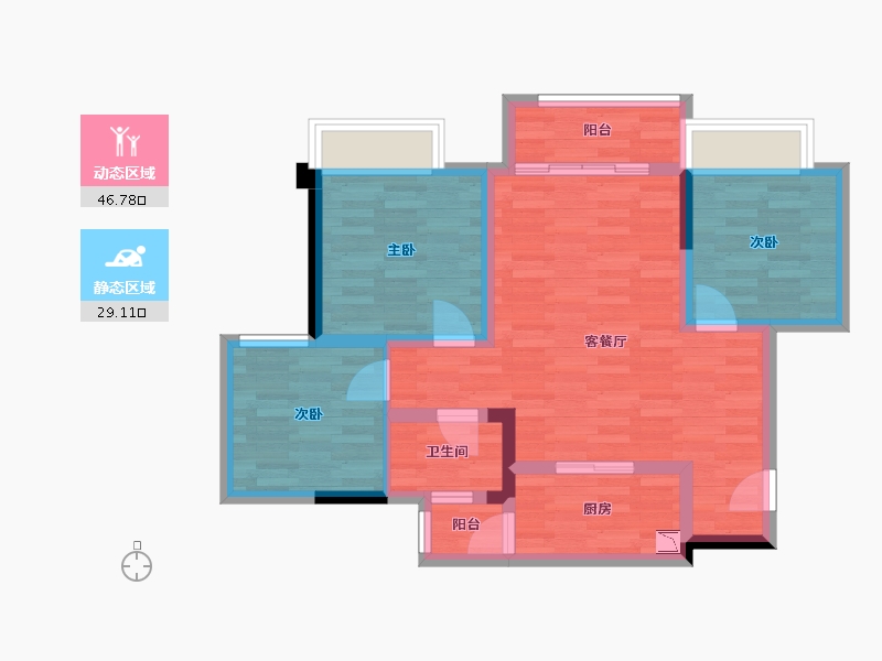 重庆-重庆市-美的金科郡2-6号楼套内76m²-66.57-户型库-动静分区