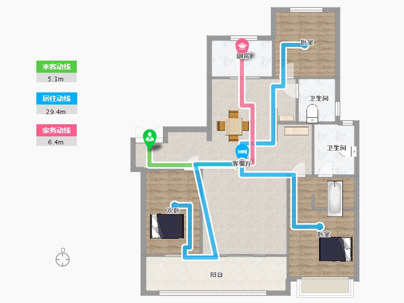 陕西省-西安市-富力开远城156㎡-118.26-户型库-动静线