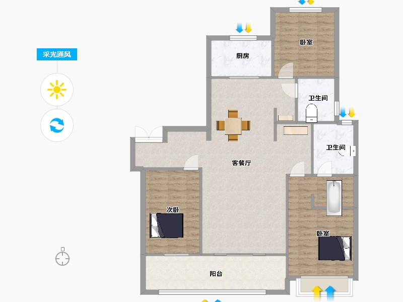 陕西省-西安市-富力开远城156㎡-118.26-户型库-采光通风