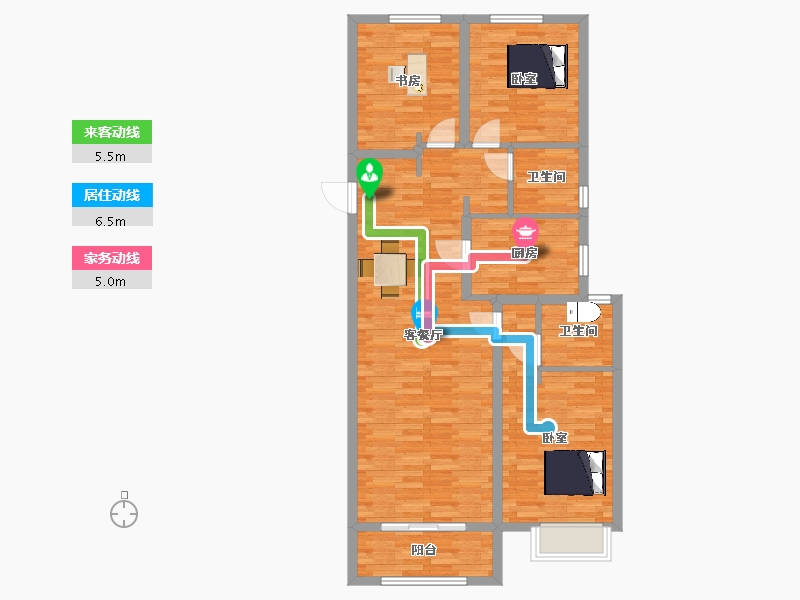 陕西省-西安市-富力开远城132㎡-95.55-户型库-动静线