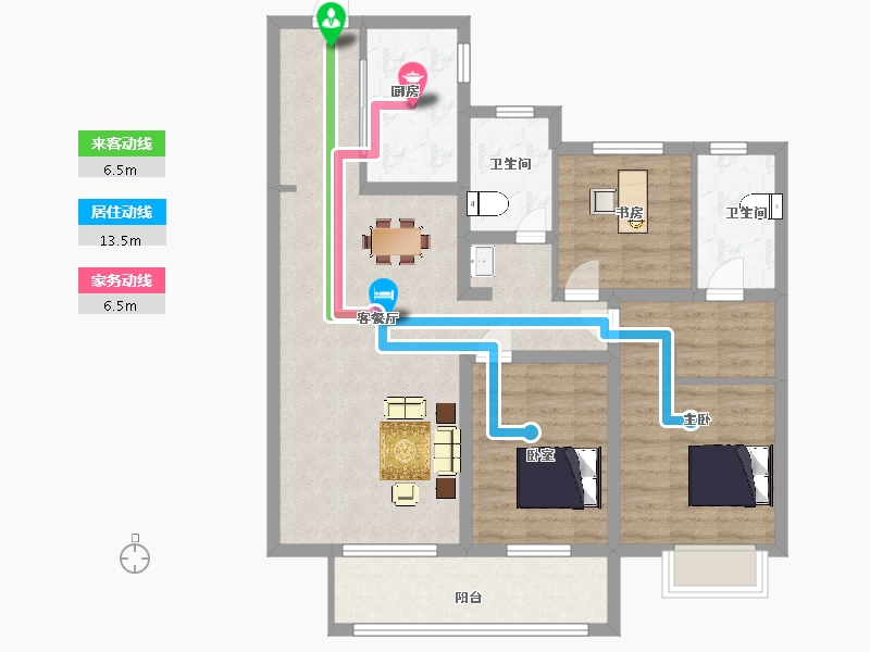 陕西省-西安市-富力开远城129㎡-92.26-户型库-动静线