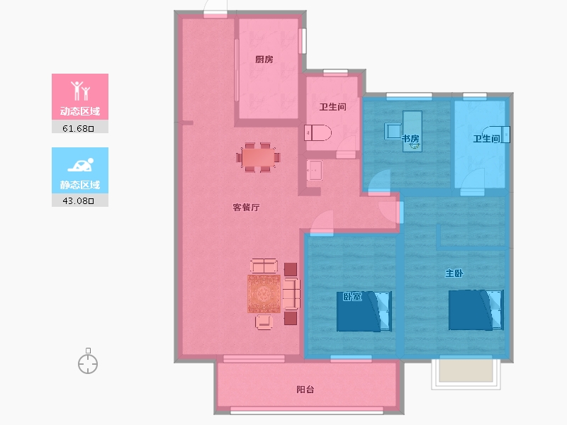 陕西省-西安市-富力开远城129㎡-92.26-户型库-动静分区