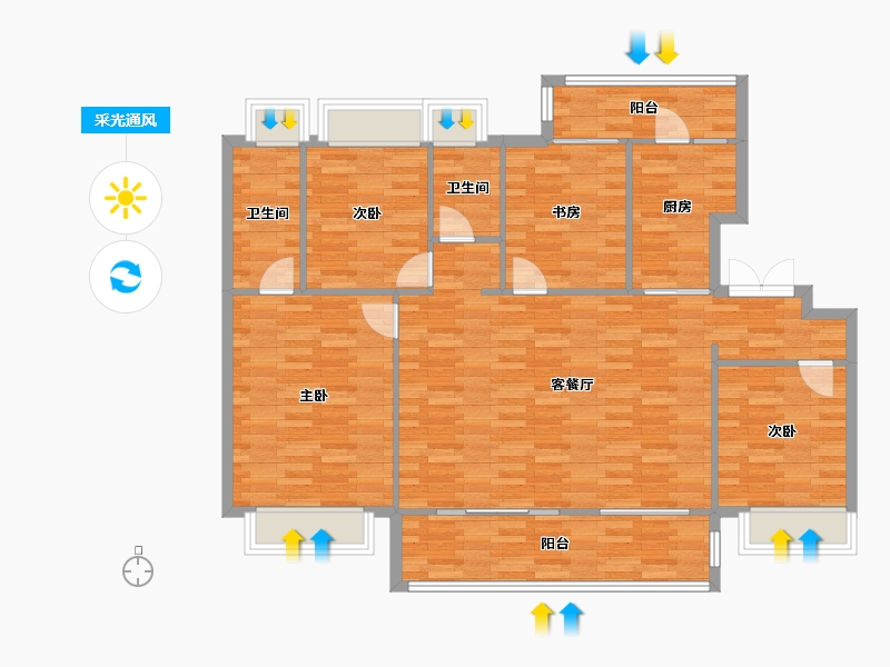 重庆-重庆市-联发君领西城8号楼,121m²-118.40-户型库-采光通风