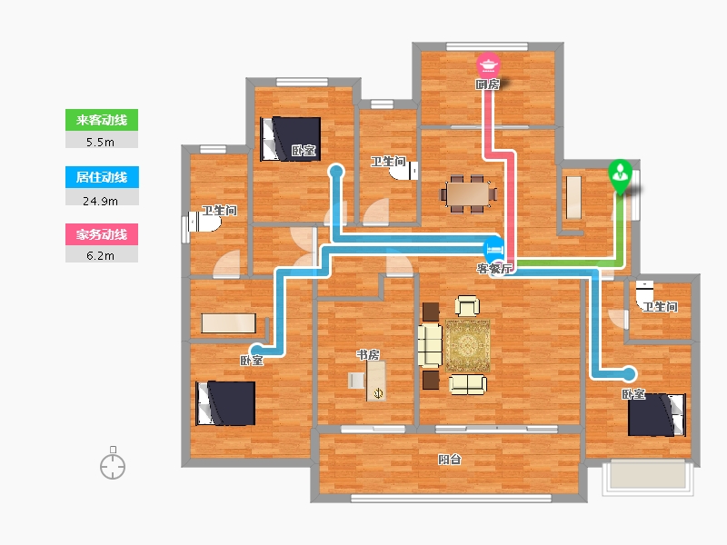 陕西省-西安市-富力开远城7号楼193㎡-144.96-户型库-动静线