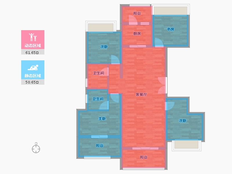 重庆-重庆市-龙湖开元晶蓝Ⅱ期1,2,3,4,5号楼套内103m²-99.71-户型库-动静分区