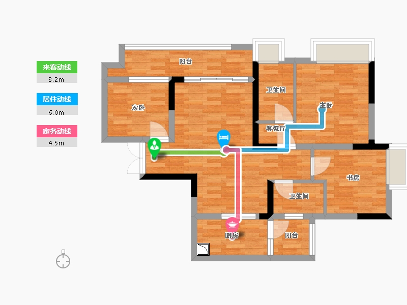 重庆-重庆市-朗基水印三生1-10号楼套内78m²-72.51-户型库-动静线