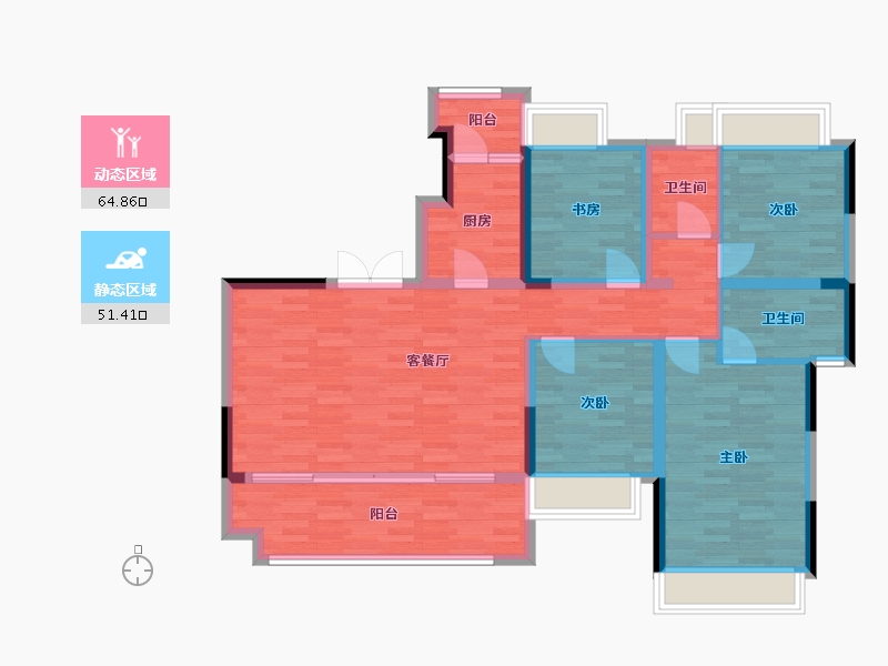 重庆-重庆市-朗基水印三生套内108m²-104.01-户型库-动静分区