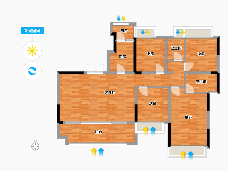 重庆-重庆市-朗基水印三生套内108m²-104.01-户型库-采光通风