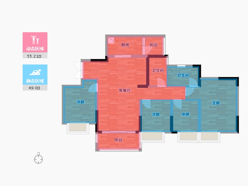 重庆-重庆市-朗基水印三生1-10号楼套内100m²-92.07-户型库-动静分区