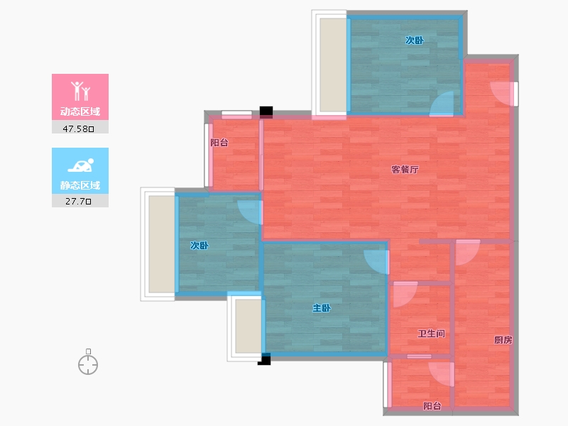 重庆-重庆市-金地自在城DK11-12号楼,DK11-1号楼,DK11-2号楼,DK11-3号楼,-68.00-户型库-动静分区