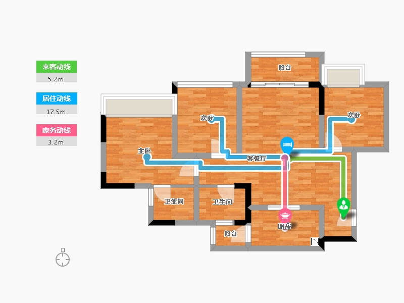 重庆-重庆市-美的金科郡2-6号楼套内81m²-72.00-户型库-动静线