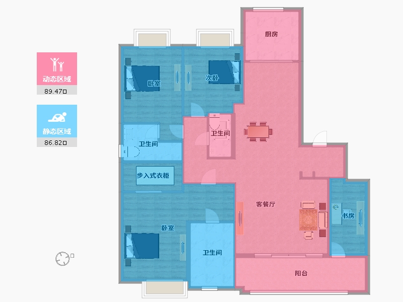 陕西省-西安市-绿城高新诚园8号楼,3号楼215㎡-161.53-户型库-动静分区