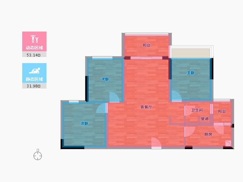 重庆-重庆市-美的金科郡2-7号楼套内84m²-75.26-户型库-动静分区