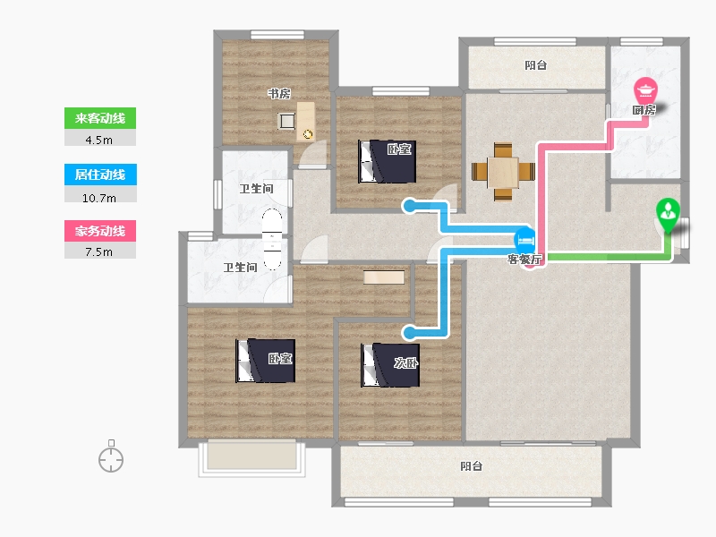 陕西省-西安市-天地源万熙天地地块二7号楼180m²-144.00-户型库-动静线