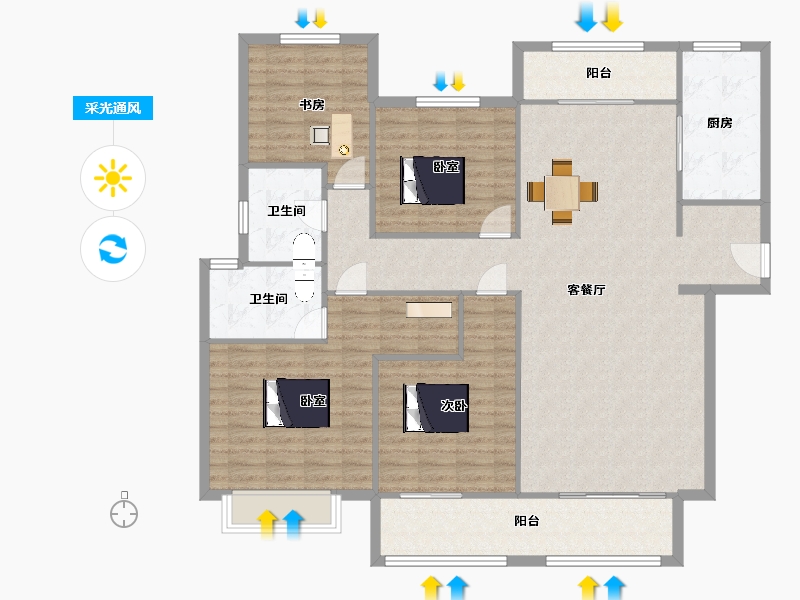 陕西省-西安市-天地源万熙天地地块二7号楼180m²-144.00-户型库-采光通风