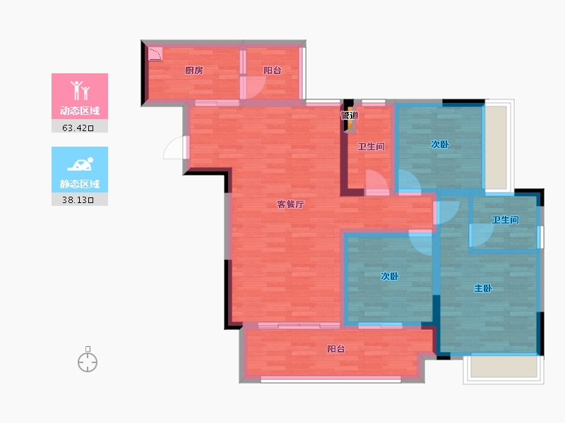 重庆-重庆市-美的金科郡套内94m²-89.87-户型库-动静分区