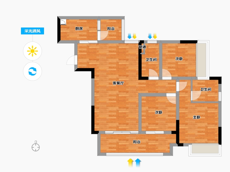 重庆-重庆市-美的金科郡套内94m²-89.87-户型库-采光通风