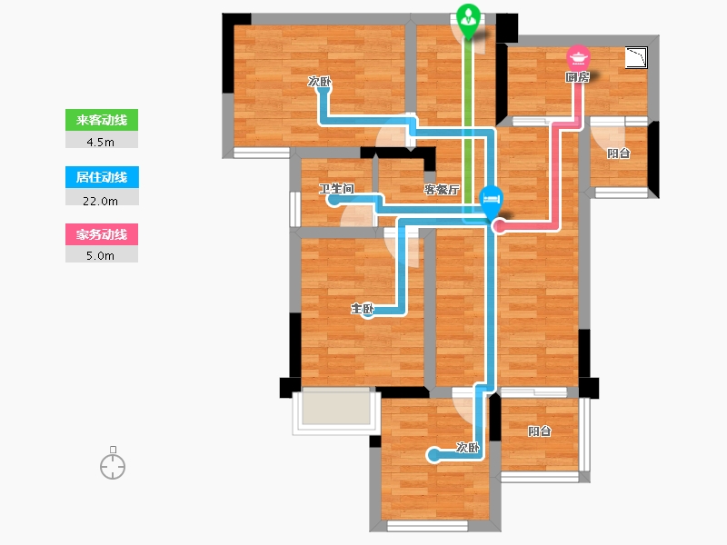 重庆-重庆市-美的金科郡套内70m²-65.66-户型库-动静线