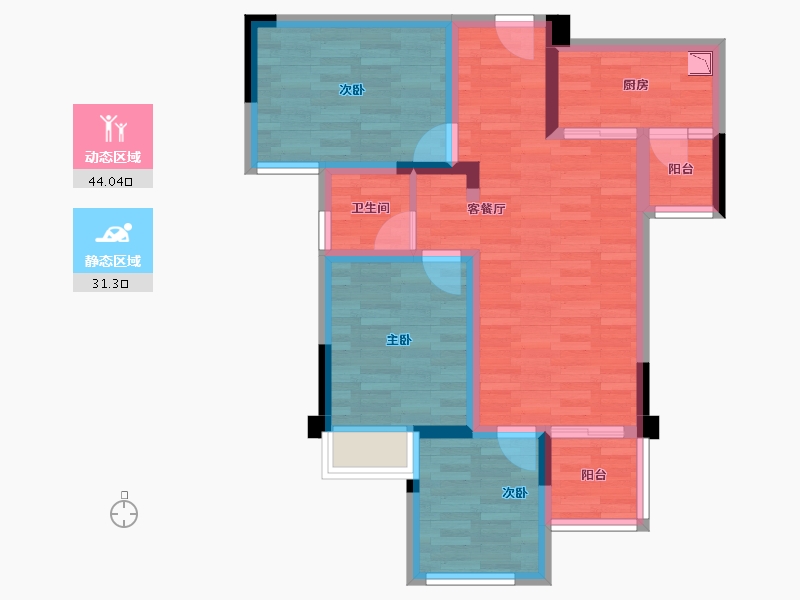 重庆-重庆市-美的金科郡套内70m²-65.66-户型库-动静分区