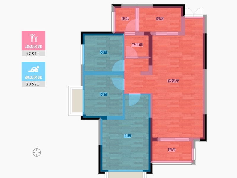 重庆-重庆市-天泰钢城印象A区3号楼75m²-68.96-户型库-动静分区