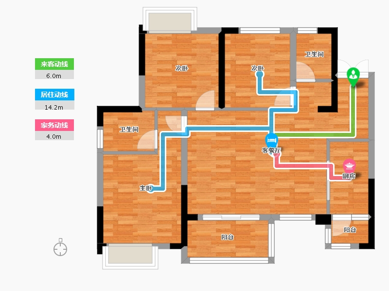 重庆-重庆市-天泰钢城印象A区3号楼87m²-81.67-户型库-动静线