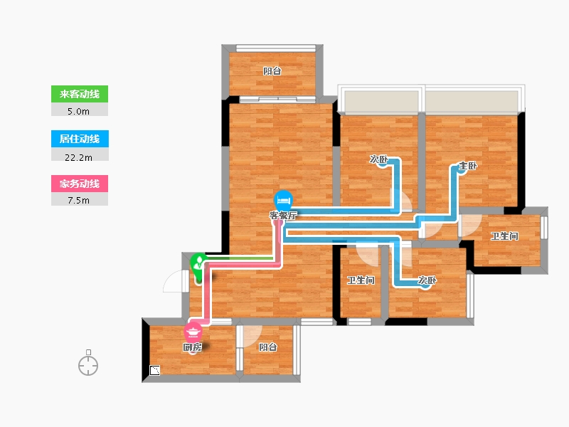 重庆-重庆市-美的金科郡2-7号楼套内90m²-85.06-户型库-动静线