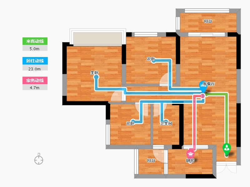 重庆-重庆市-天泰钢城印象A区3号楼74m²-69.85-户型库-动静线