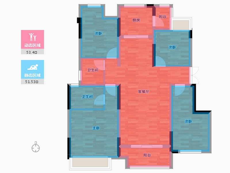 重庆-重庆市-联发西城首府9号楼,22号楼,23号楼B栋97m²-93.03-户型库-动静分区