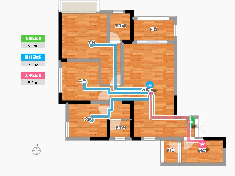 重庆-重庆市-天泰钢城印象B区1号楼81m²-75.93-户型库-动静线