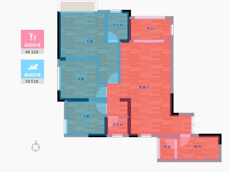 重庆-重庆市-天泰钢城印象B区1号楼81m²-75.93-户型库-动静分区