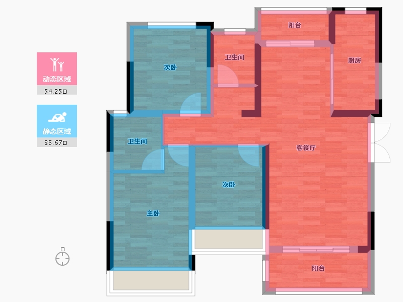 重庆-重庆市-联发西城首府86m²-79.56-户型库-动静分区