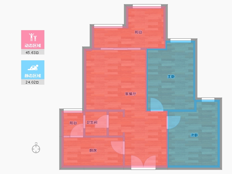 重庆-重庆市-天泰钢城印象62m²-63.04-户型库-动静分区