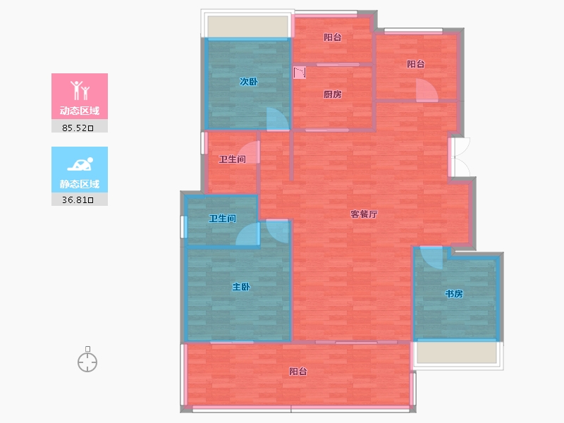 重庆-重庆市-首创天阅嘉陵套内96m²-112.54-户型库-动静分区