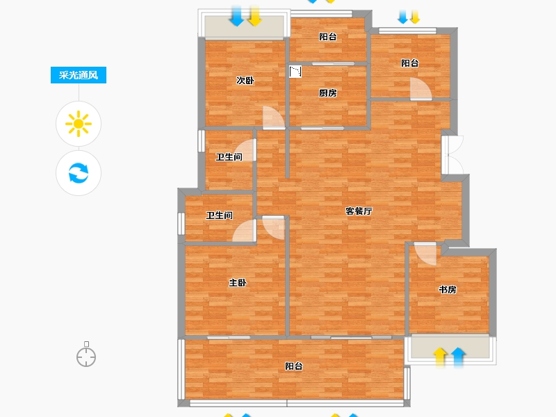 重庆-重庆市-首创天阅嘉陵套内96m²-112.54-户型库-采光通风