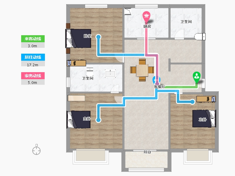 陕西省-西安市-万科翡翠国宾8号楼133㎡-92.80-户型库-动静线