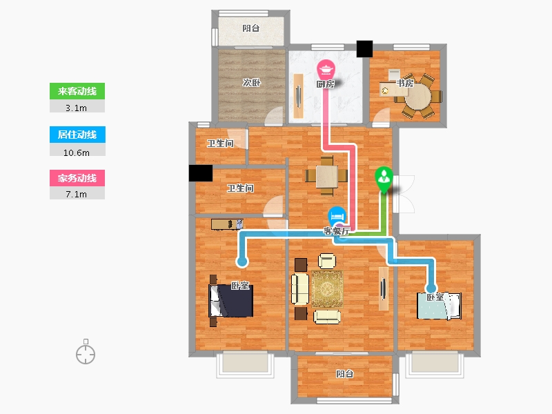 陕西省-西安市-万科翡翠国宾B地块1号楼,B地块2号楼147㎡-115.43-户型库-动静线