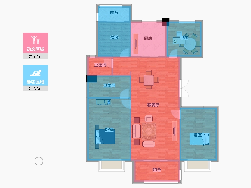 陕西省-西安市-万科翡翠国宾B地块1号楼,B地块2号楼147㎡-115.43-户型库-动静分区