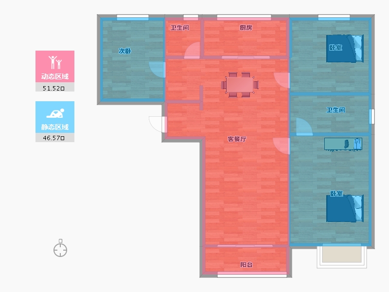 陕西省-西安市-万科翡翠国宾8号楼129㎡-89.60-户型库-动静分区