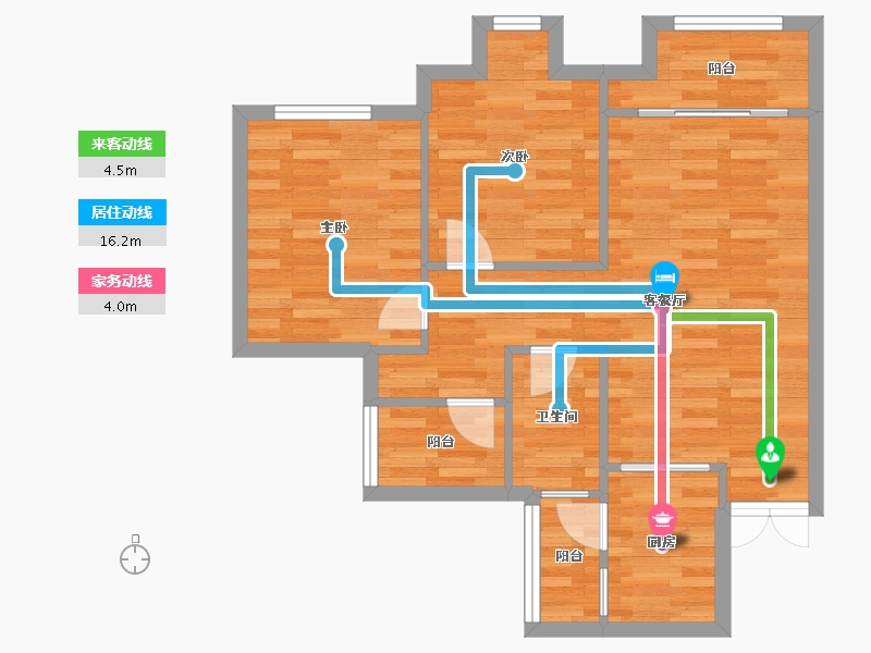 重庆-重庆市-天泰钢城印象B区3号楼64m²-65.11-户型库-动静线