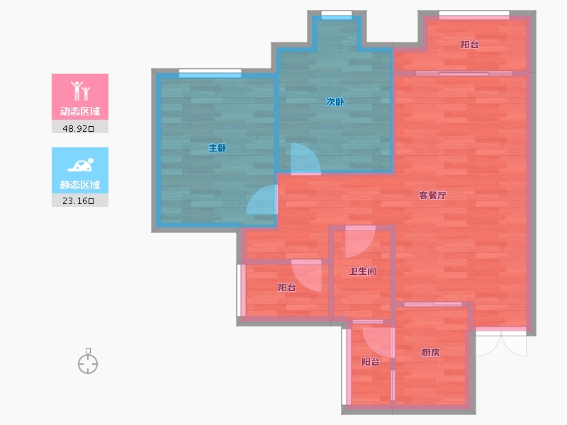 重庆-重庆市-天泰钢城印象B区3号楼64m²-65.11-户型库-动静分区