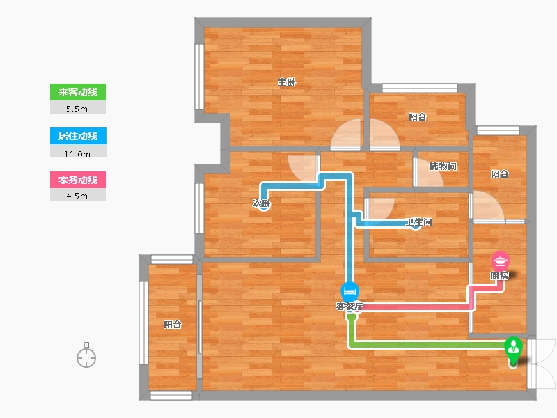 重庆-重庆市-天泰钢城印象73m²-73.01-户型库-动静线