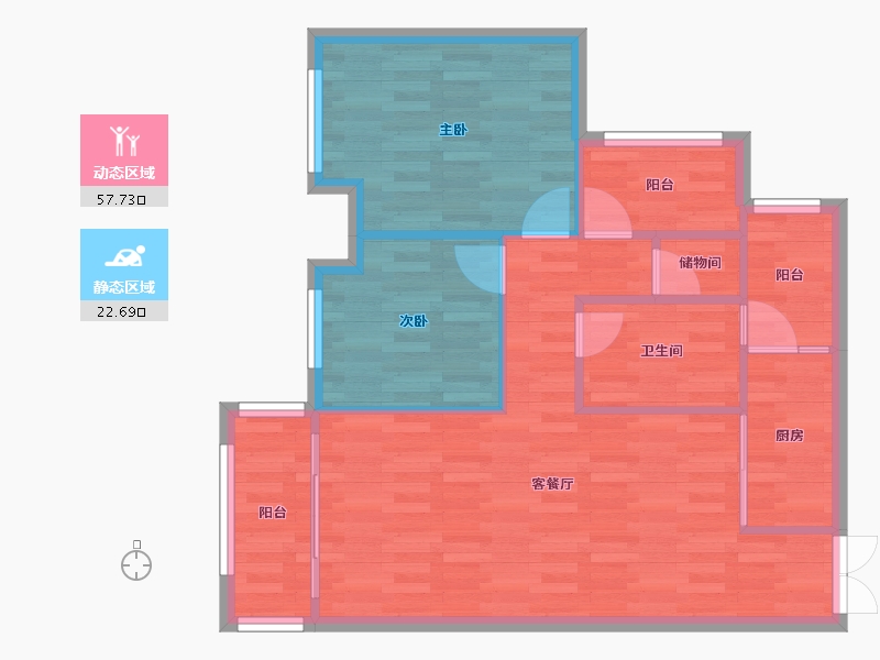 重庆-重庆市-天泰钢城印象73m²-73.01-户型库-动静分区