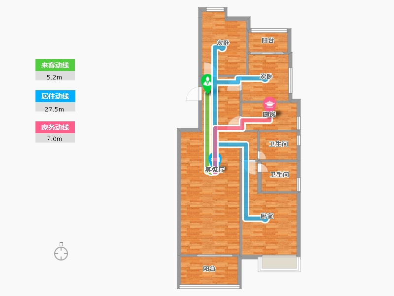 河南省-郑州市-民安尚郡户型建面128m2-102.40-户型库-动静线