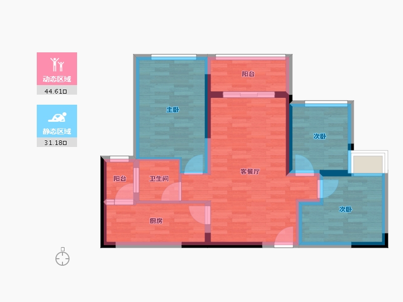 重庆-重庆市-联发西城首府24号楼67m²-66.72-户型库-动静分区