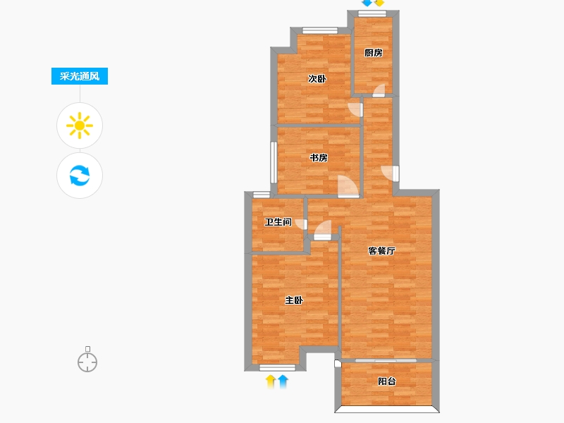 河南省-郑州市-民安尚郡建面88m2-70.40-户型库-采光通风