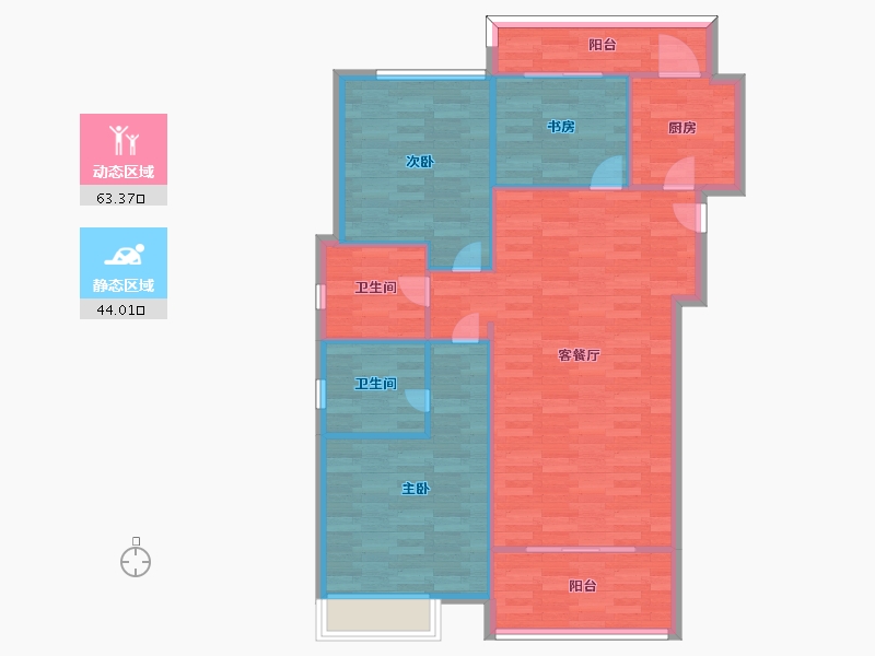 河南省-郑州市-民安尚郡建面123m2-98.40-户型库-动静分区