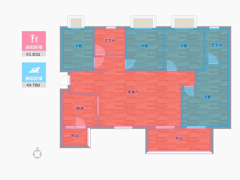 四川省-成都市-恒大牧云天峰2号楼D1户型125m²-101.68-户型库-动静分区