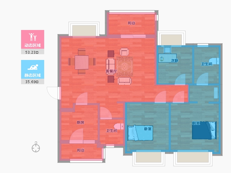 四川省-成都市-融创翰林学府1,2,3,10号楼C户型110m²-79.52-户型库-动静分区