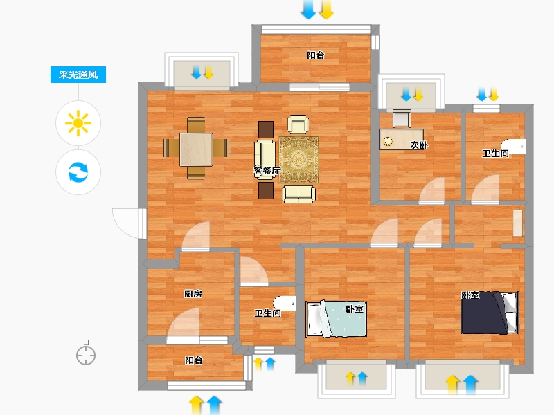 四川省-成都市-融创翰林学府1,2,3,10号楼C户型110m²-79.52-户型库-采光通风