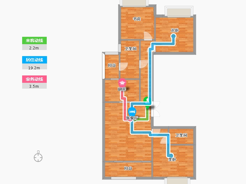 四川省-成都市-金沙城云津观棠7号楼,8号楼,9号楼A户型125m²-95.23-户型库-动静线